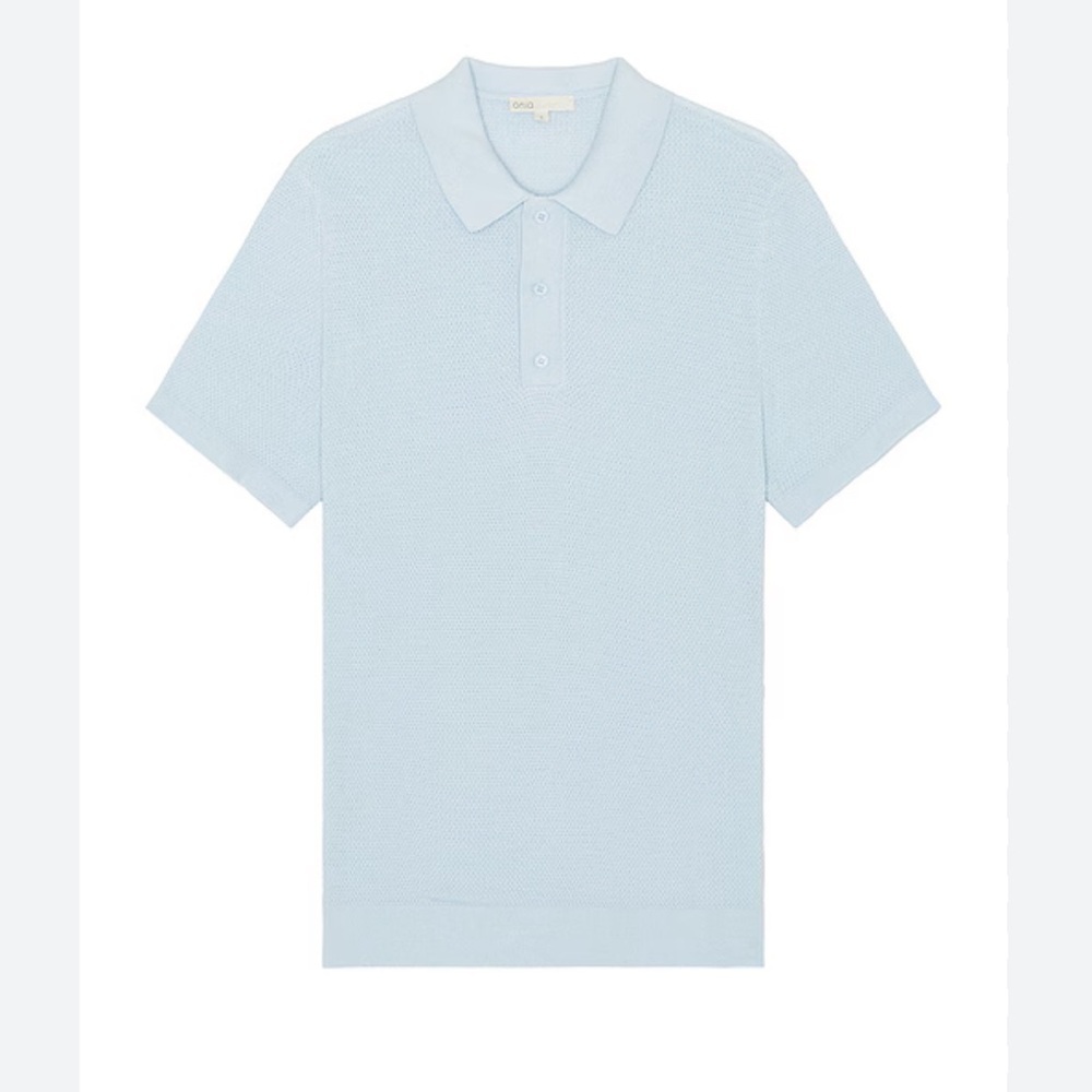 ONIA Cotton Textured Knit Polo in Spring Blue XL